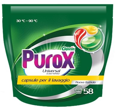 Purox Caps Universelle, Capsules de Liquide, Gel, lavage capsules, lessive universelle avec technologie de nettoyage en profondeur, 58 lavages, 58 pièces x 13 grammes, doypack