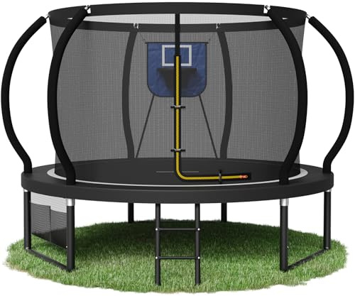 Devoko Outdoor Trampolin mit Basketballkorb & Sicherheitsnetz - 150 kg Maximalgewicht - Ø 228/305/366/427 cm - Robuster Garten-Trampolinspaß für Kinder und Erwachsene