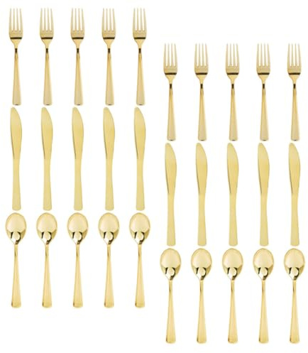 WEKADRIN Plastic Silverware Disposable Cutlery Set 30pcs Knives Forks Spoons Party Tableware Single Use Plastic Flatware Kit for Events and Catering