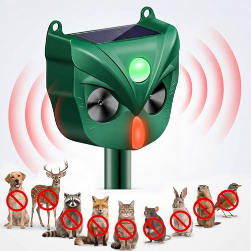 Ultraschall Katzenschreck Solar mit Bewegungssensor, IPX5 Wasserdicht USB-Aufladung, 5 Frequenzbereiche & Rot Blinklicht, Marderschreck & Katzenschreck für Garten, Abwehr von Katzen, Hunde, Vögel
