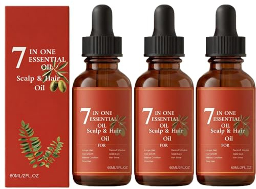 Hair Growth Oil, Hair Grow 7-i-One Essential, Deep Scalp Närande hår för tjockt full-hår, Repair Dry Hair, Strengthen Roots, lätt Non-Greasy Formula för män och kvinnor (3 st)