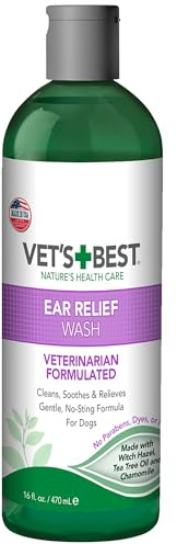 Vet's Best Dog Ear Relief Wash - Alcohol-Free No-Sting Formula - Controls Odors & Itching - Cleans Wax & Debris - 16 Ounces