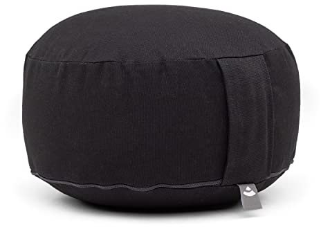 Bodhi Meditationskissen Rondo Basic | Klassisches Sitzkissen mit Dinkelfüllung | Kissen mit abnehmbarem Bezug aus 100% Baumwolle | Bodenkissen zur Meditation | Höhe ca. 20 cm | schwarz
