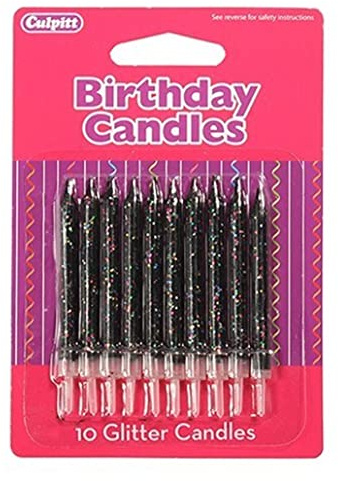CULPITT Glitter Cake Candles, 10 Pack, Birthday Candle for Cakes & Cupcakes with a Clear Holder, Add Some Sparkle to Birthdays, Anniversaries, Special Occasions - Black 10