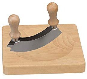 Tabla de cortar hierbas aromáticas con tajadera de filo doble (madera de haya, 20 x 20 x 2,5 cm)