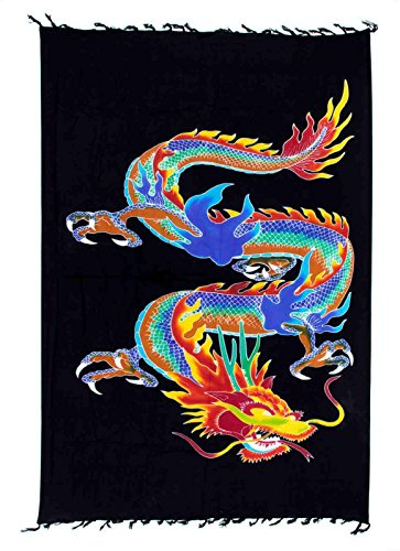 Ciffre Sarong Pareo Wickelrock Dhoti Lunghi Tuch Strandtuch Wandbehang Drache Schal D1