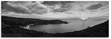 Leinwandfoto als Panorama SCHWARZ/WEISS 150x50cm Griechenland Küste Meer Sonnenuntergang