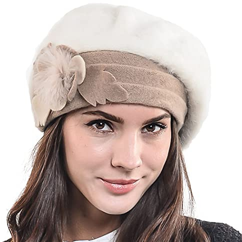HISSHE Damen Barette Künstler Wolle Baskenmütze Angora Beanie Winter Mütze BR022