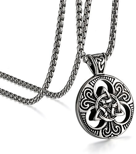 JewelryWe Schmuck Edelstahl Anhänger Halskette Irish Celtic Knot Irischen Keltisch Knoten Triquetra Herren,mit 56cm Kette, Gold/Silber