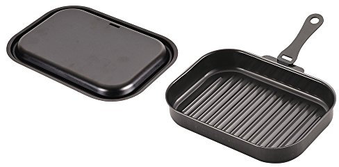 Pa-ruÂ 3994 - Bistecchiera con Coperchio in Ferro e Manico Quadrato Ondulato, 25 x 17 cm, Colore: Nero