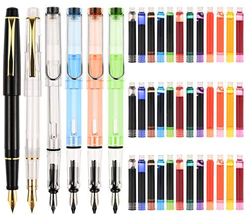 GOLDGE Set 6 Penne Stilografiche, 36 Cartucce d'Inchiostro Colorato Set Regalo, Set Calligrafia Perfetto per Principianti, Laurea Penna Calligrafica Scrittura Natale e il Compleanno