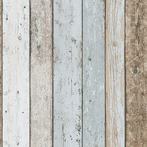 Papier peint pas cher effet bois usé | Papier peint marin bois bleu pastel & beige 8999-27 | Papier peint chambre enfant & adulte en ligne