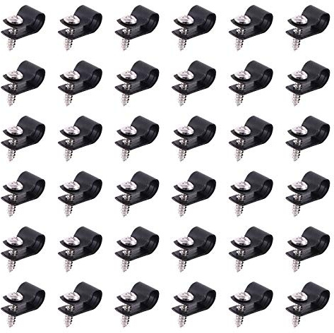 Swpeet 60 Stück Klemmclips aus Nylon und Kunststoff Typ R – Schwarz – 5/16 Zoll – Befestigungsclips für Kabel mit 60 Schrauben