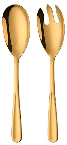 SBOMHS Salatlöffel und Salatgabel Gold Salatbesteck Set aus Edelstahl 2-Stück 30,5 cm(12 Inches) Läng
