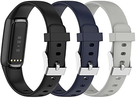 Chofit Lot de 3 bracelets de rechange classiques en silicone souple pour traqueur d'activité de luxe (taille S, noir + bleu + gris)