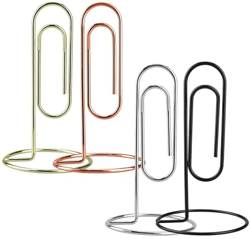5.2 Inch Desktop Memo Holder, 4 Pack Jumbo Metal Desk Paper Clip Organizer for Office Table, Place Card, Bills, Photos, Table Numbers, Multi-Purpose Document Stand Accessory