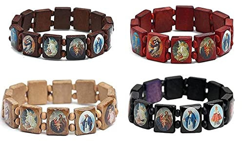 通用 Holz-Rosenkranz-Armband, Jesus, elastischer Armreif mit Bildern von religiösen Heiligen, Heiligen Göttern, Göttin, Gebet, Manifestation, Armband