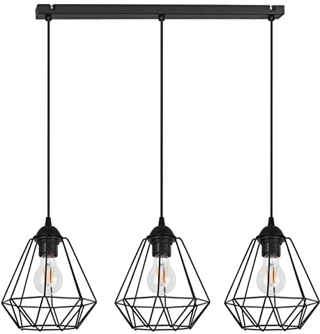 Light-Home Corral Retro Lampe - Hängelampe Hängeleuchte - Deckenlampe Industrial für Wohnzimmer Schlafzimmer und Esszimmer - Pendelleuchte Vintage aus Metall - 3 - Flammig Lang - Schwarz