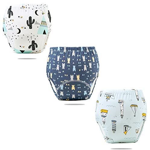 FedMois 3er Pack Baby Kleinkinder Töpfchen Trainingshose Trainerhose, Kaktus, Bär und Schiff, 3-4 Jahre