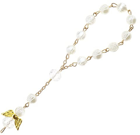 ECSiNG Auto Anhänger Rose Perle Lanyard Strass Engel Charm Dekoration Zubehör für Fahrzeug Rückspiegel Innendekoration Gold