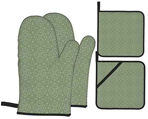 Oven Gloves And Pot Holders Set Sage Green Damask Pattern Antique Baroque Oven Mitts Stylish Mitts And Pot Holders Set Funny Oven Mitts And Pot Holders For Christmas Cooking Baking