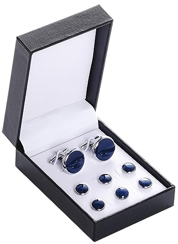 Smoking-Knöpfe und Manschettenknöpfe-Set, Herren-Manschettenknöpfe und Manschettenknöpfe, Edelstahl, Smoking-Knöpfe mit Box für Smoking, Hemden, Hochzeit, Business-Geschenk, Blau