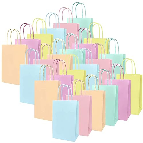 Geschenktüten mit Henkel, 24 Stück Kleine Geschenktüten Papiertüten Bunt mit Henkel Gift Bags Geschenktaschen fur Kindergeburtstag (16x8x22cm)