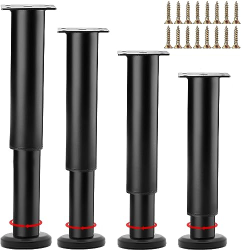 4 Stück Möbelfüße Höhenverstellbar,Möbelbeine Metall Schwarz, Möbelfüße Verstellbare,DIY Füße für Möbel 250-420mm, Bettfüße für Sofa, Nachttisch, Schrank,einsetzbar für verschiedene Möbeltypen