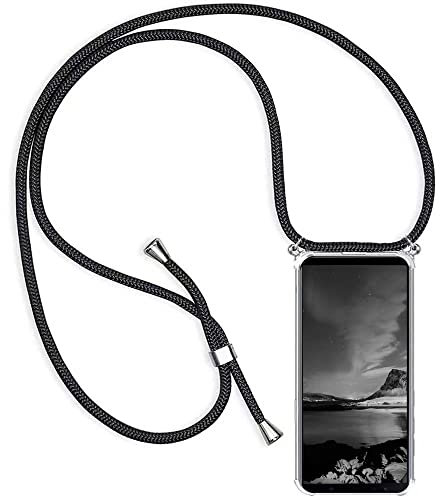 YAMCCCSE Handykette Handyhülle für Huawei P10 mit Band - Transparent Handy-Kette Handy Hülle mit Kordel zum Umhängen Handyanhänger Halsband Lanyard Case Cover - Schwarz