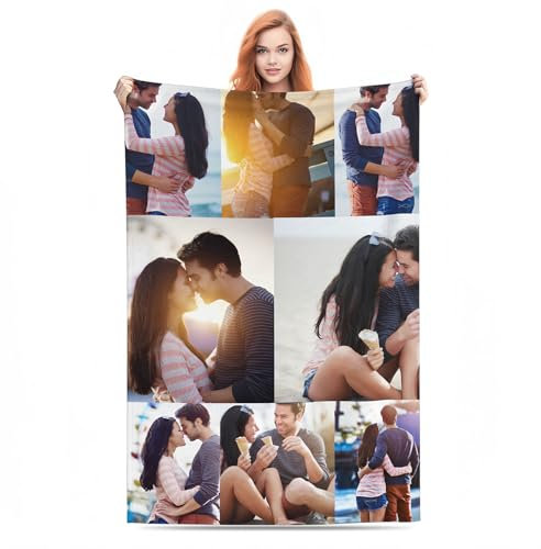 Bbflyper Personalisierte Decke,Fotodecke Individueller mit Foto Collage/Text/Bild,Flanell Decke Selbst Gestalten Foto für Ehemann Paare-8 Foto,170×200 cm