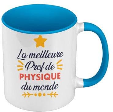 Fabulous Mug de Couleur Qualité Premium Bleu - La Meilleure Prof de Physique du Monde Science College Lycee - Tasse avec anse et intérieur de couleur