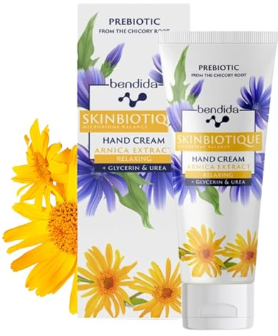 Bendida SKINBIOTIQUE Crema de manos de 50 ml | con extracto de árnica, PreBIULIN FOS, Urea y glicerina | Cuidado hidratante suave para manos secas, ásperas y dañadas – de absorción rápida, no grasa