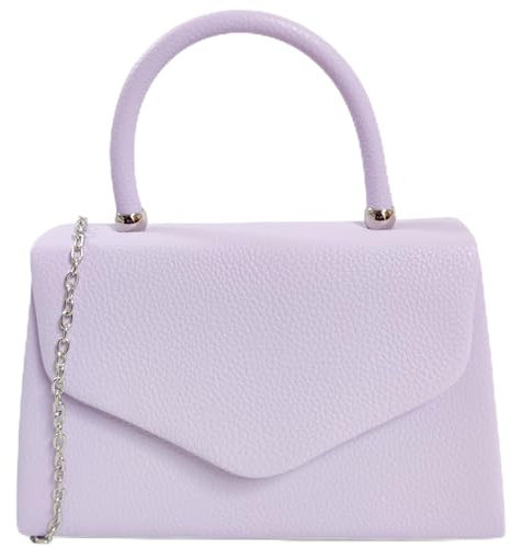 Bolso de mano liso de piel sintética con asa superior para novia, graduación, boda, noche, fiesta, bolso de mano, Lila, medium