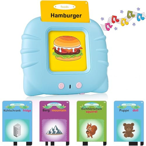 Goorder Sprechende Flash-Karten, Lernspielzeug für 2 3 4 5 6 Jahre, 112 Blätter 224 Wörter Elektronisches Lernkarteikarten Vorschul-Lernmaschine Geschenk Interaktives Spielzeug für Kinder (Deutsche)