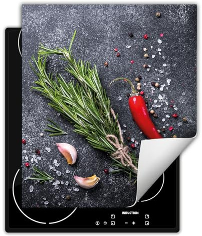 DarHaus Herdabdeckplatte Einteilig Ceranfeld Abdeckplatte Induktionsschutz Küche Deko Vinyl Matte Aufrollbar 45x52 cm, schiefer - Chilli - Gewürze