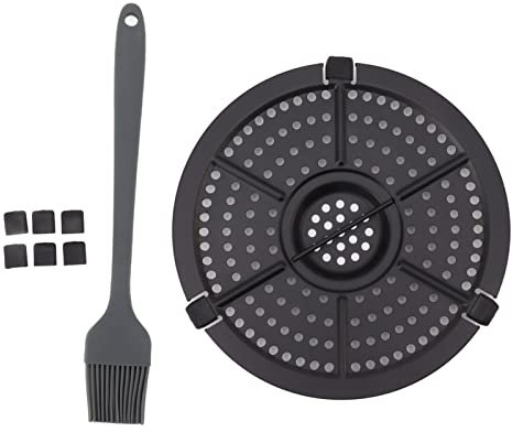 LOCADENCE Fritteusen Ersatz Grillpfanne, 16 cm, Edelstahl, Antihaftbeschichtung, Hitzebeständige Grillpfanne mit Griff, Ölbürste Zum Grillen von Steak, Gemüse