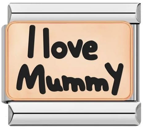 Mon & Sons M&S AZ Breloque italienne en or rose pour maman, fille, grand-père, grand-mère, sœur, frère, 9 mm, compatible avec le bracelet de nomination (I Love Mummy)