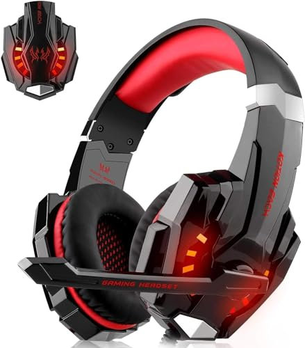 Laspi Casque Gaming avec Micro, Gaming Headset pour PS4/PS5/PC,Casque Gamer avec LED Lampe Stéréo Bass Microphone Réglable avec Micro 3.5mm Jack