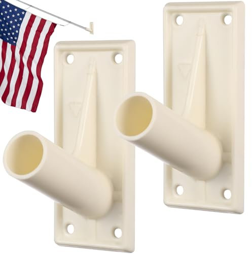 Housoutil Adhesive Flag Pole Holder, 2PCS White Plastic Flag Pole Holder Wall Mounted, Stable Wall Mounted Flag Pole and Bracket for Fixing National Flag, Group Flag, School Flag, Corporate Flag