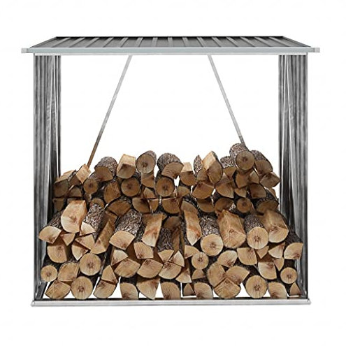 FIRBNUS Outdoor Holzunterstand Brennholzlager Verzinkter Stahl Garten Brennholzlager Firewood Storage Holzaufbewahrung Aussen Brennholz Unterstand Metall Kaminholzregal Anthrazit 163x83x154 cm
