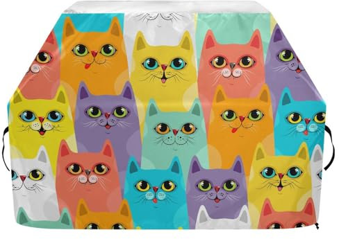 Grillabdeckungen mit verstellbarem Klettverschluss, Grillabdeckung für Weber, Brinkmann, Char Broil, wasserdicht, winddicht, bunte Katzen-Gas-Grillabdeckung, 165 x 63,5 x 114 cm