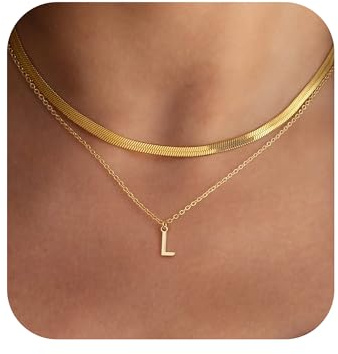 TINGN Kette Damen, Kette Gold, Choker Kette Damen, Halskette Damen Gold, Buchstaben Kette, Schmuck Damen, Gold Schmuck, Gold Kette Frauen, Goldene Kette, Layering Kette, Kette mit L Buchstaben