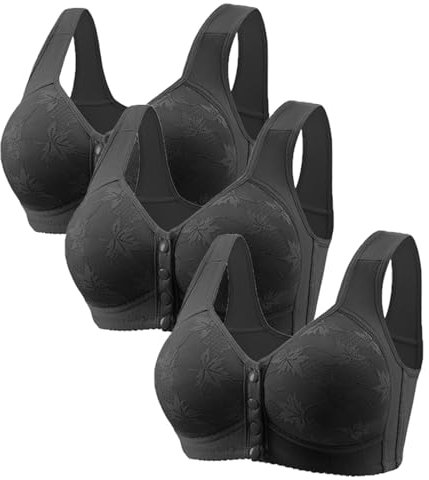 3PC Front Fastening Bras for Women UK Clearance Plus Size Wireless Bras Full Coverage Push Up Bra Non Wired Comfortable Bra Comfy Wide Straps Supportive Underwear Multipack