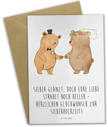 Mr. & Mrs. Panda Grußkarte 25. Hochzeitstag Silberne Hochzeit - Geschenk, weihnachtskarten, besondere Momente, glückwunschkarten, einladungskarten, Heirat, Jubiläum Liebe, Heiraten, Grußkarten