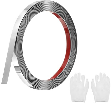 QUARKZMAN Baguette de Moulure Argent Miroir 0,4 Pouce x 16,4 Pieds | en Acier Inoxydable Auto-Adhésive, Moulure Décorative pour Miroir Mural, à Coller et à Coller avec Gant