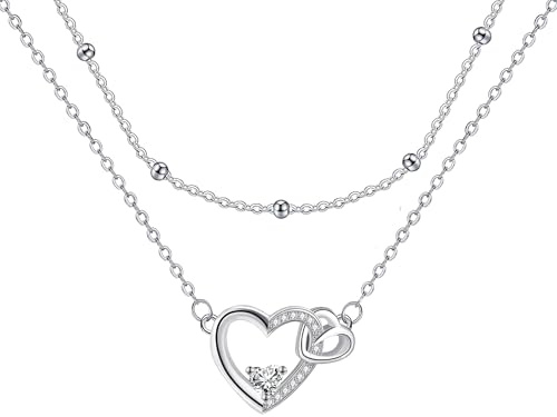 Micory Damen Liebe Herz Halskette 925 Sterling Silber Freundschaft Zirkonia Ketten Valentinstag Muttertag Geburtstag Geschenke