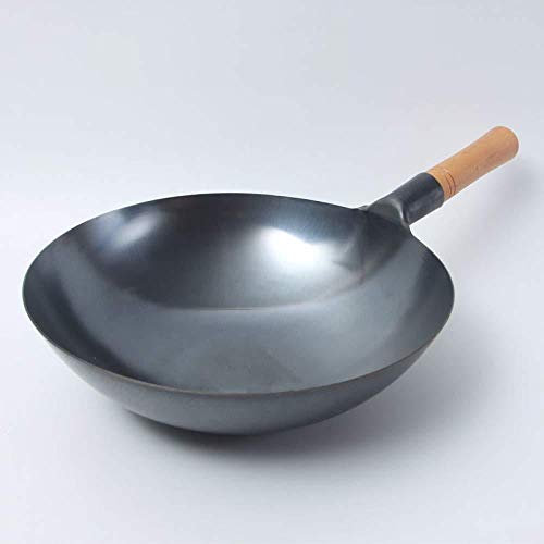 OQHAIR Padella Forgiata Fatta A Mano Fornello A Gas per Uso Domestico Tipo di Ferro Battuto Pentola con Fondo Rotondo Antiaderente Non Rivestito,38cm (38cm)