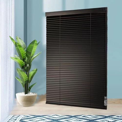 Aluminium Metal Venetian Blinds,Black Venetian Shades for Windows Doors,Horizontal Blinds 25mm Slats,Heat Insulation/Blackout/Privacy Shutters,Easy Fit Curtains,Waterproof,W×H-115×190cm(45*75in)