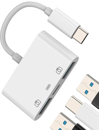 HOYULLI 3-in-1 USB C auf USB Adapter OTG-Kabel für iPhone 16/15 Pro Max, iPad, Samsung, MacBook & Laptop mit 3 Ports (Typ C Male, Typ A) für Tastatur, Maus, USB-Stick, Kartenleser