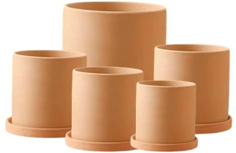 Set di 5 vasi per piante in terracotta da 3/4/5/7 pollici, in argilla rossa, con fori di drenaggio e piattini, ideali per piante grasse, bonsai, piantagioni interne ed esterne